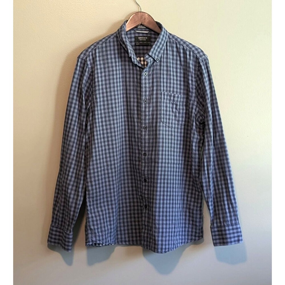 Nordstrom Shirt Mens Large Blue Check Trim Fit Button Down Long Sleeve L Cotton